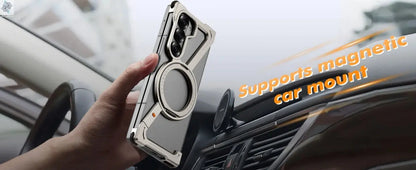 Oatsbasf Aluminium Z Case for Samsung Galaxy Z Fold 7 w/ 360°Rotating Magnetic Stand Frameless Phone Cover Shockproof Bumper Ai-TechWorld 
