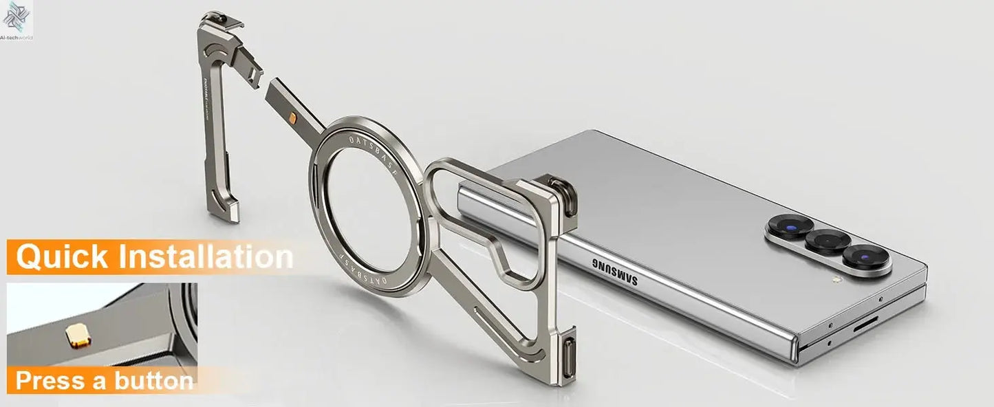 Oatsbasf Aluminium Z Case for Samsung Galaxy Z Fold 7 w/ 360°Rotating Magnetic Stand Frameless Phone Cover Shockproof Bumper Ai-TechWorld 