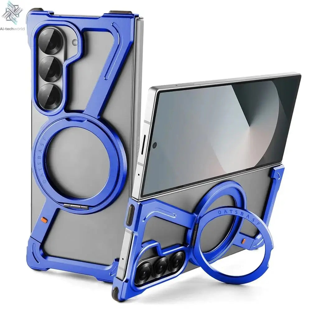 Oatsbasf Aluminium Z Case for Samsung Galaxy Z Fold 7 w/ 360°Rotating Magnetic Stand Frameless Phone Cover Shockproof Bumper Ai-TechWorld 