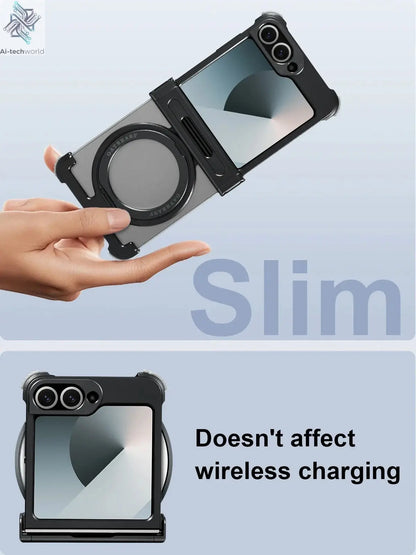 Oatsbasf Metal Frameless Phone Case for Samsung Galaxy Z Flip 7/6 with 360°Rotation Ring Stand Bumper Protective Z Flip 7 6 Case Ai-TechWorld 