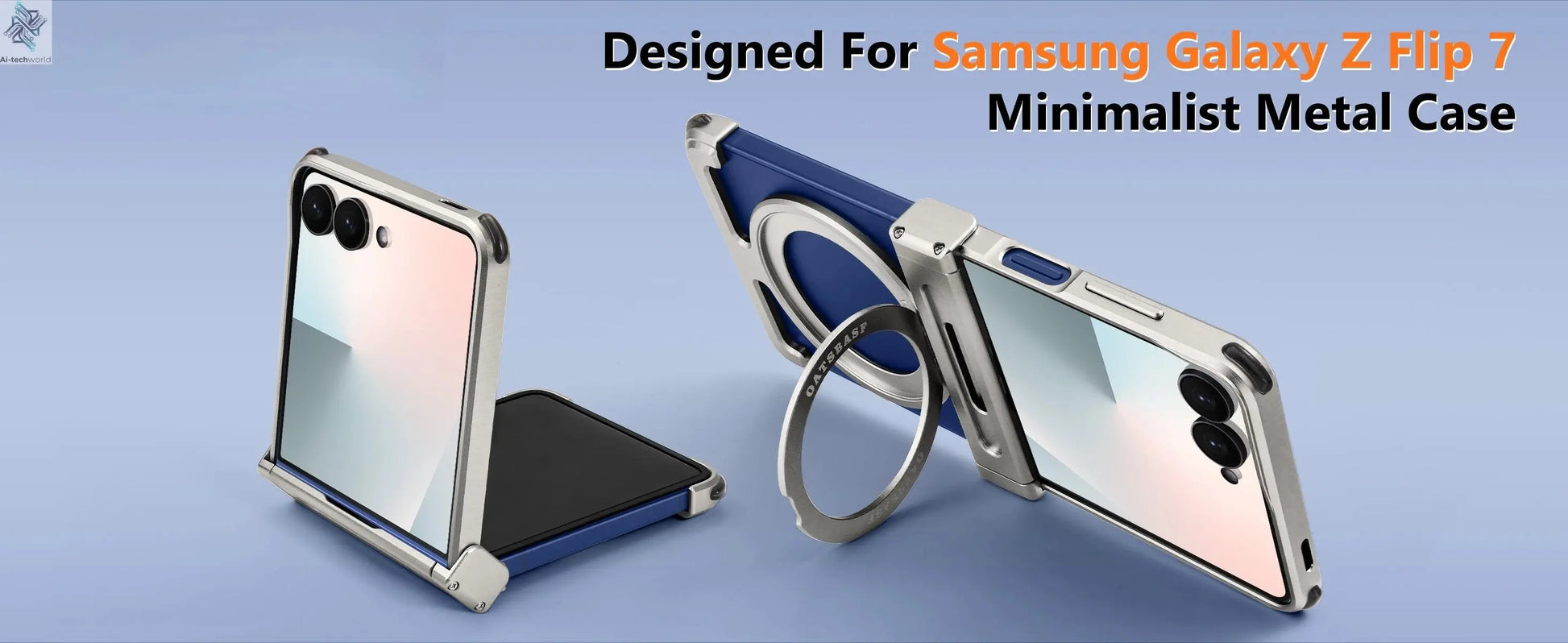 Oatsbasf Metal Frameless Phone Case for Samsung Galaxy Z Flip 7/6 with 360°Rotation Ring Stand Bumper Protective Z Flip 7 6 Case Ai-TechWorld 