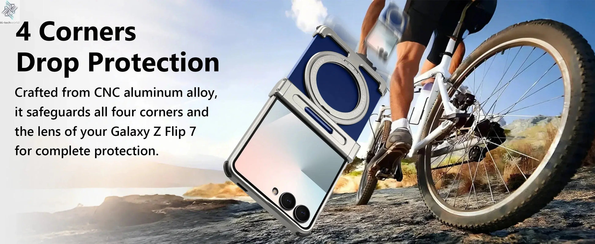 Oatsbasf Metal Frameless Phone Case for Samsung Galaxy Z Flip 7/6 with 360°Rotation Ring Stand Bumper Protective Z Flip 7 6 Case Ai-TechWorld 