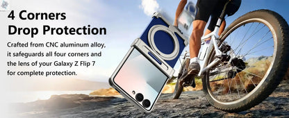 Oatsbasf Metal Frameless Phone Case for Samsung Galaxy Z Flip 7/6 with 360°Rotation Ring Stand Bumper Protective Z Flip 7 6 Case Ai-TechWorld 