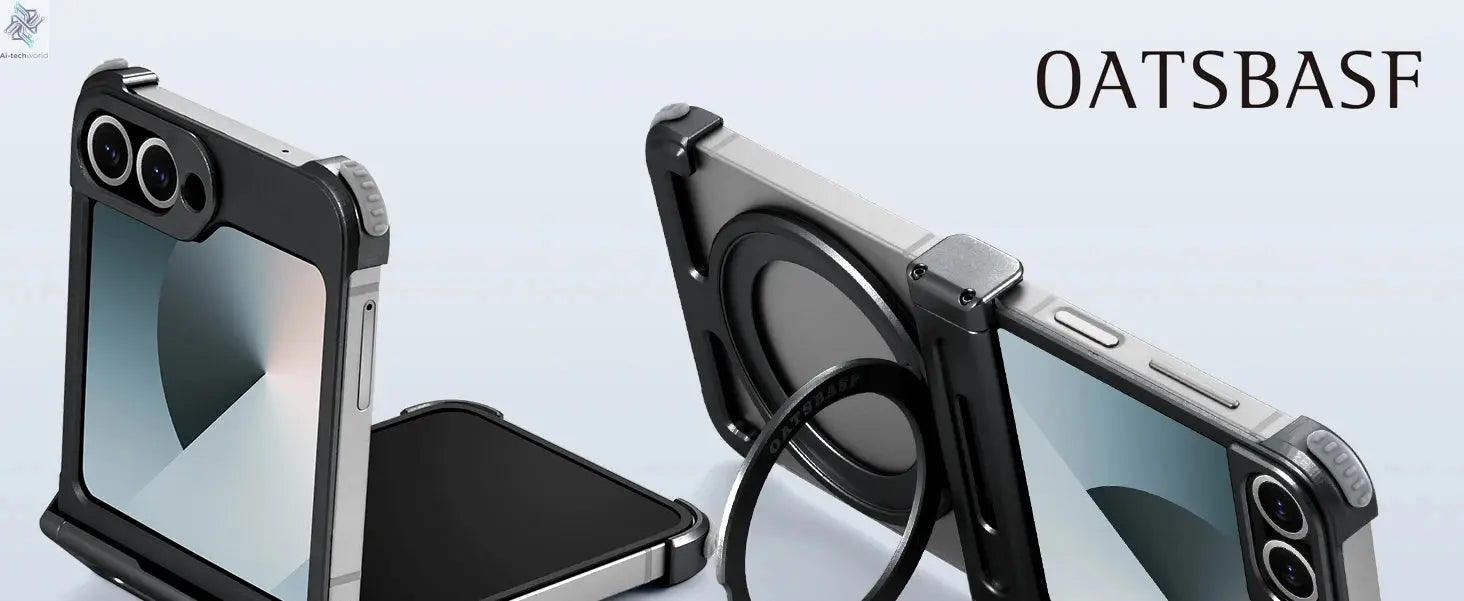 Oatsbasf Metal Frameless Phone Case for Samsung Galaxy Z Flip 7/6 with 360°Rotation Ring Stand Bumper Protective Z Flip 7 6 Case Ai-TechWorld 