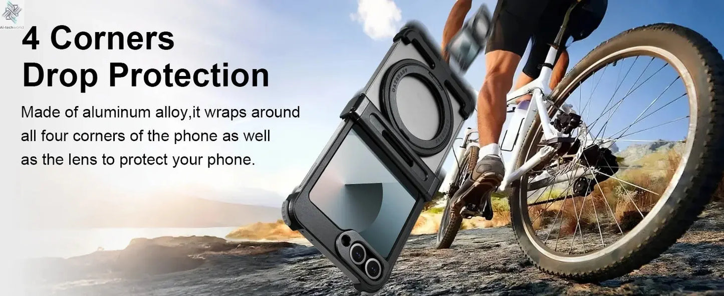 Oatsbasf Metal Frameless Phone Case for Samsung Galaxy Z Flip 7/6 with 360°Rotation Ring Stand Bumper Protective Z Flip 7 6 Case Ai-TechWorld 