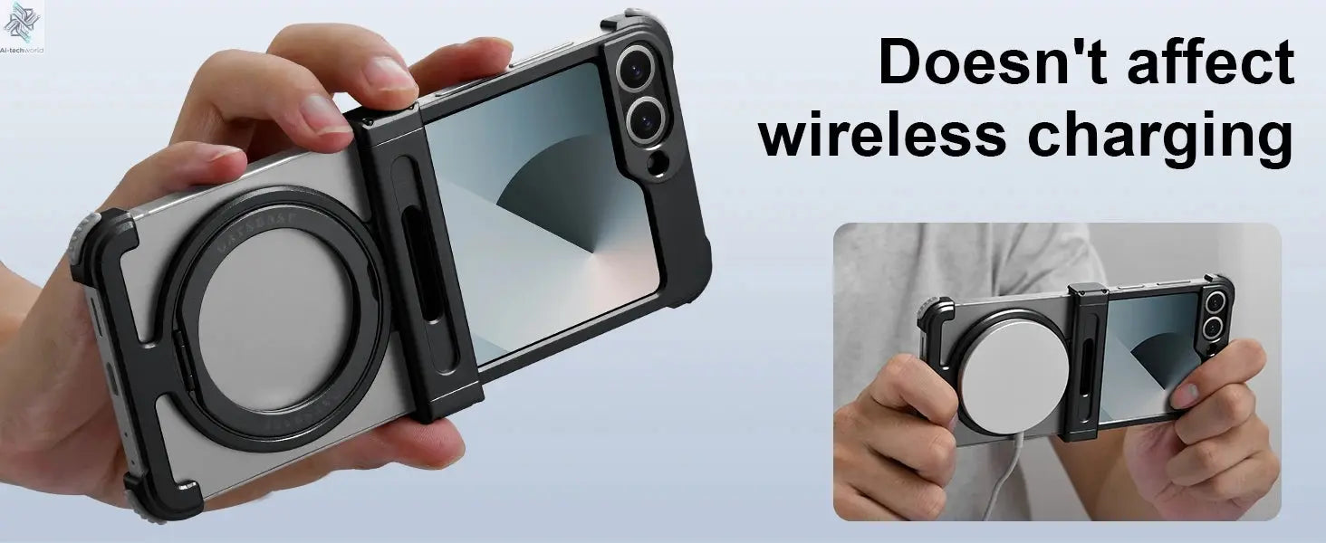 Oatsbasf Metal Frameless Phone Case for Samsung Galaxy Z Flip 7/6 with 360°Rotation Ring Stand Bumper Protective Z Flip 7 6 Case Ai-TechWorld 