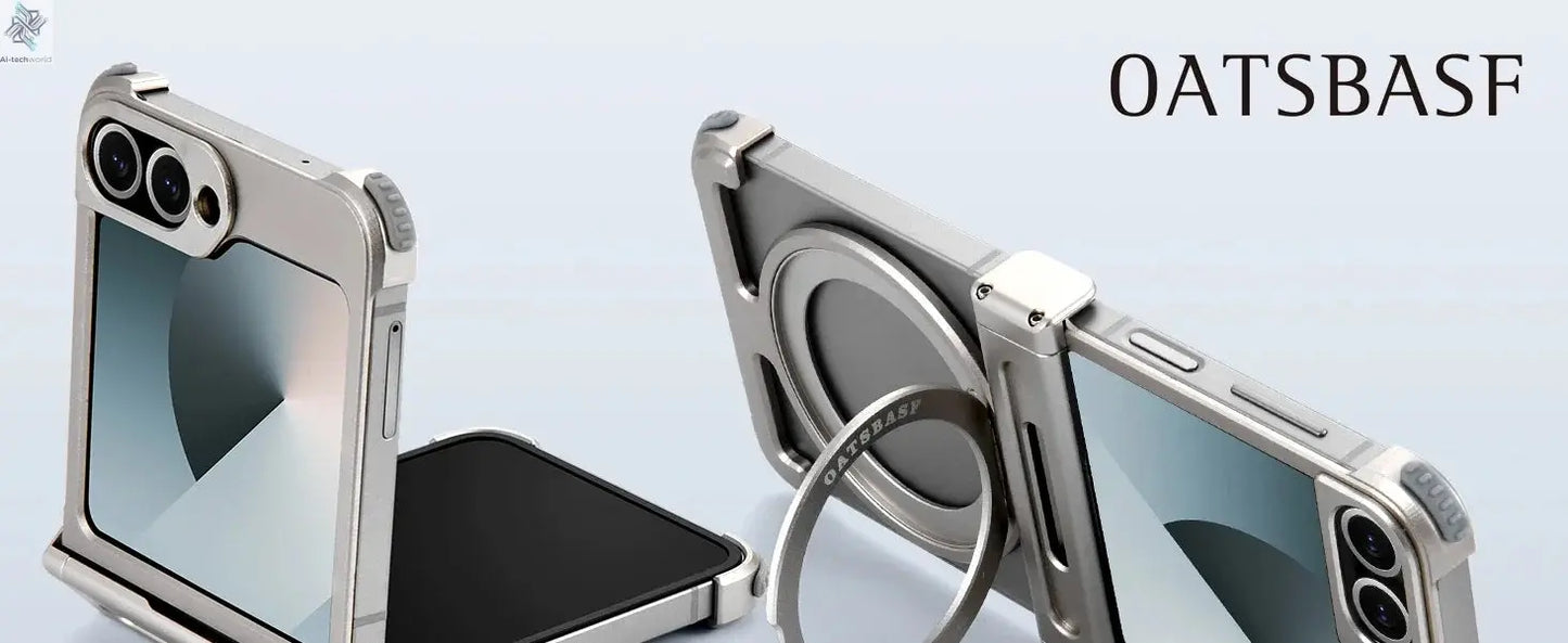 Oatsbasf Metal Frameless Phone Case for Samsung Galaxy Z Flip 7/6 with 360°Rotation Ring Stand Bumper Protective Z Flip 7 6 Case Ai-TechWorld 
