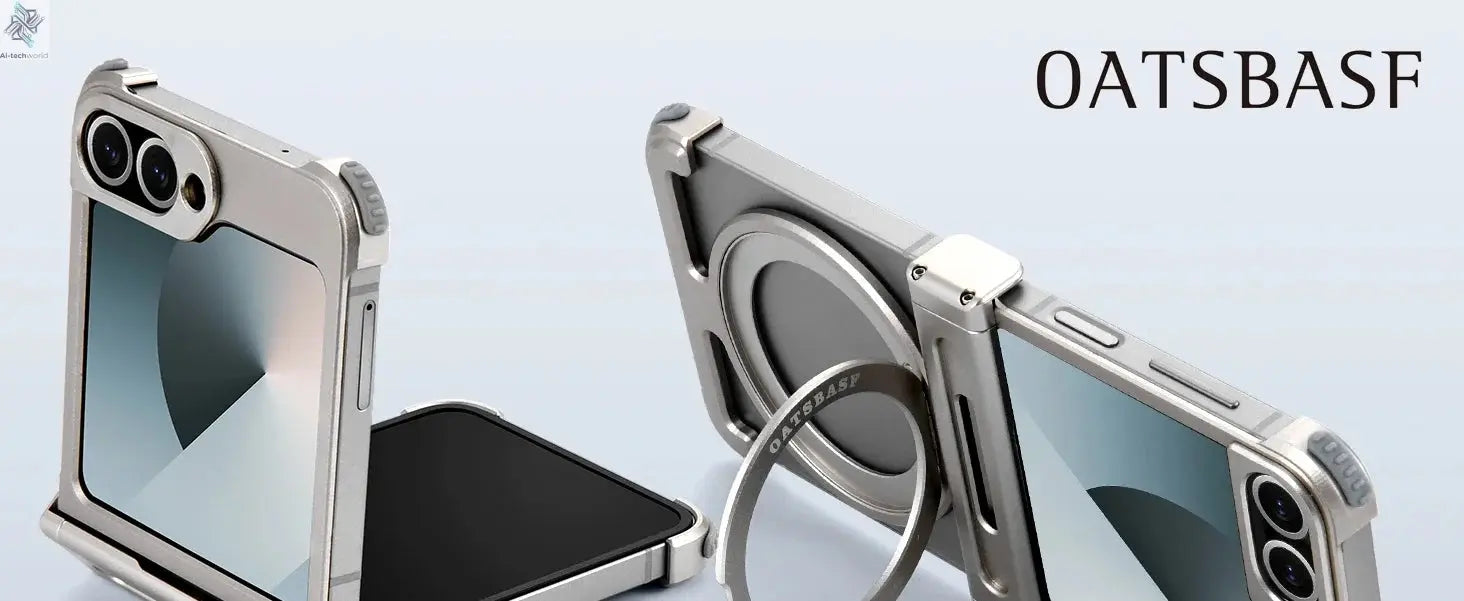 Oatsbasf Metal Frameless Phone Case for Samsung Galaxy Z Flip 7/6 with 360°Rotation Ring Stand Bumper Protective Z Flip 7 6 Case Ai-TechWorld 