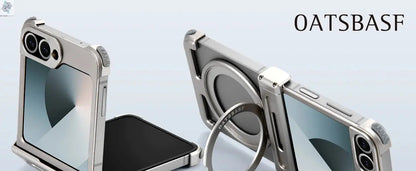 Oatsbasf Metal Frameless Phone Case for Samsung Galaxy Z Flip 7/6 with 360°Rotation Ring Stand Bumper Protective Z Flip 7 6 Case Ai-TechWorld 