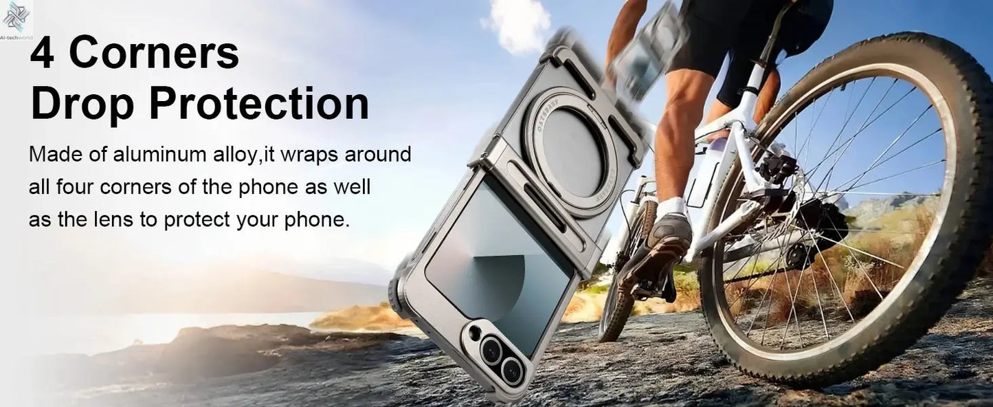 Oatsbasf Metal Frameless Phone Case for Samsung Galaxy Z Flip 7/6 with 360°Rotation Ring Stand Bumper Protective Z Flip 7 6 Case Ai-TechWorld 