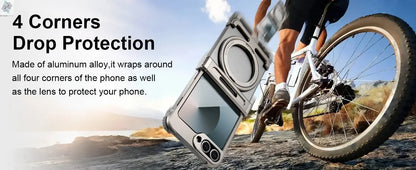 Oatsbasf Metal Frameless Phone Case for Samsung Galaxy Z Flip 7/6 with 360°Rotation Ring Stand Bumper Protective Z Flip 7 6 Case Ai-TechWorld 