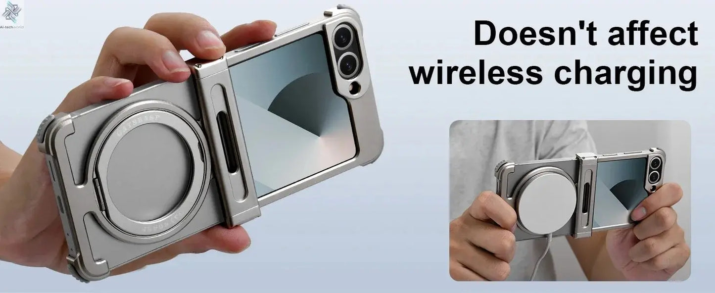 Oatsbasf Metal Frameless Phone Case for Samsung Galaxy Z Flip 7/6 with 360°Rotation Ring Stand Bumper Protective Z Flip 7 6 Case Ai-TechWorld 