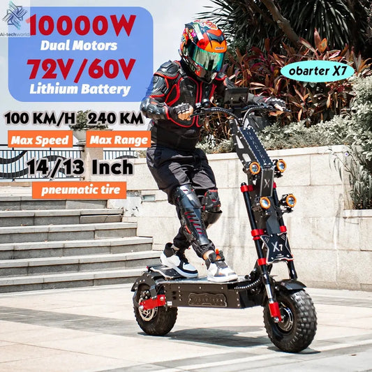 Obarter X7 14" 10000W/8000W Removable Battery Folding e scooter 240KM Long Range Off-Road Fat Tire trottinette électrique adulte Ai-TechWorld 