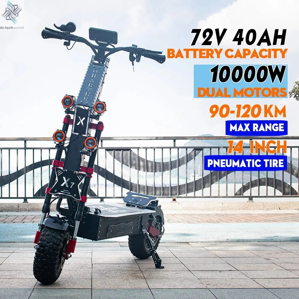 Obarter X7 14" 10000W/8000W Removable Battery Folding e scooter 240KM Long Range Off-Road Fat Tire trottinette électrique adulte Ai-TechWorld 