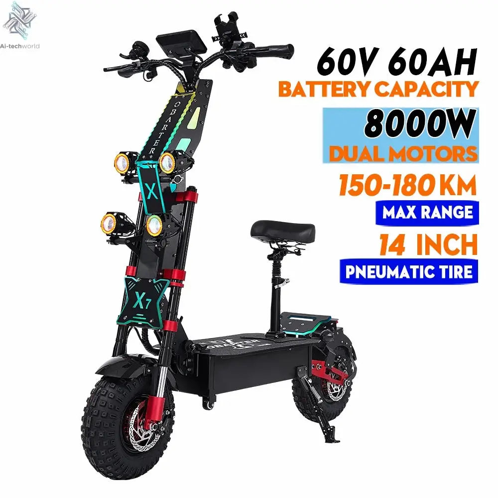 Obarter X7 14" 10000W/8000W Removable Battery Folding e scooter 240KM Long Range Off-Road Fat Tire trottinette électrique adulte Ai-TechWorld 