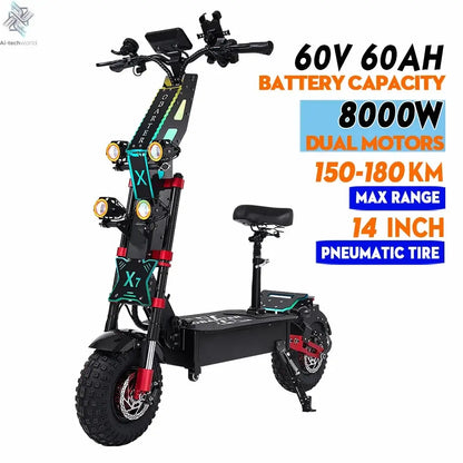 Obarter X7 14" 10000W/8000W Removable Battery Folding e scooter 240KM Long Range Off-Road Fat Tire trottinette électrique adulte Ai-TechWorld 