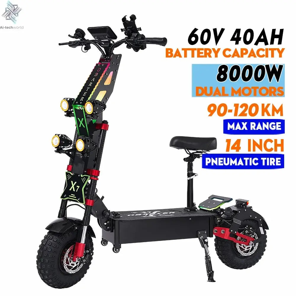 Obarter X7 14" 10000W/8000W Removable Battery Folding e scooter 240KM Long Range Off-Road Fat Tire trottinette électrique adulte Ai-TechWorld 