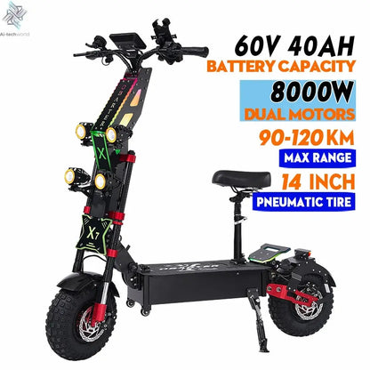 Obarter X7 14" 10000W/8000W Removable Battery Folding e scooter 240KM Long Range Off-Road Fat Tire trottinette électrique adulte Ai-TechWorld 