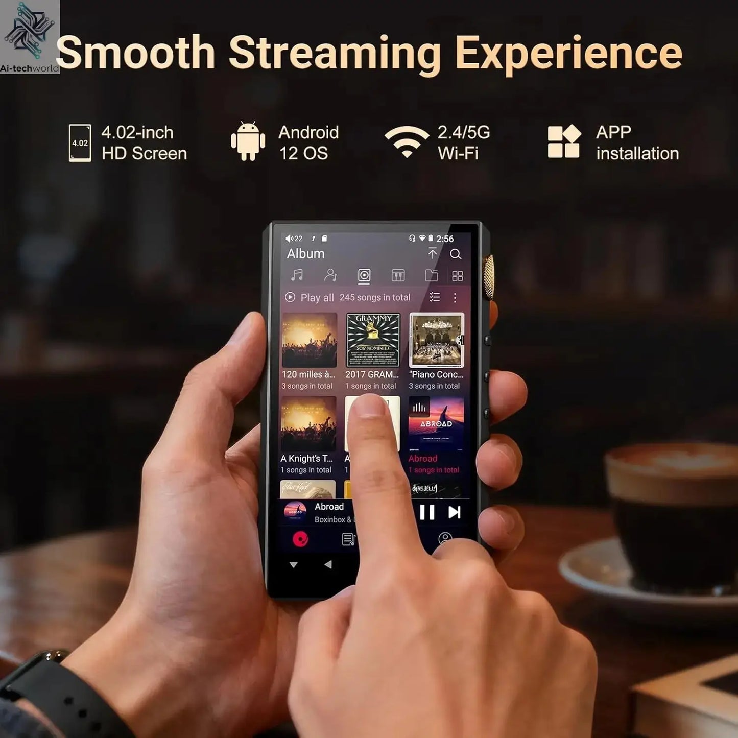 Oilsky 160GB HiFi Hi-Res Audio Player,  Bluetooth and WiFi, 4.4mm Balanced, Dual ESS DAC, 4.02" Digital DSD512 Lossless Spotify Ai-TechWorld 