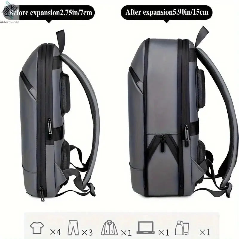 One men's plain business backpack with a luggage strap for commuting. Ai-TechWorld 