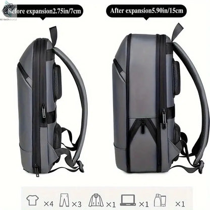 One men's plain business backpack with a luggage strap for commuting. Ai-TechWorld 