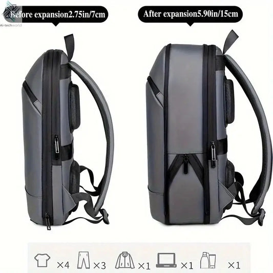 One men's plain business backpack with a luggage strap for commuting. Ai-TechWorld 