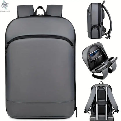One men's plain business backpack with a luggage strap for commuting. Ai-TechWorld 