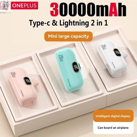 OnePlus 30000mAh Mini Portable Power Bank Capsule Mobile Power Supply Emergency External Battery Fast Charger For iPhone Xiaomi - Ai - TechWorld