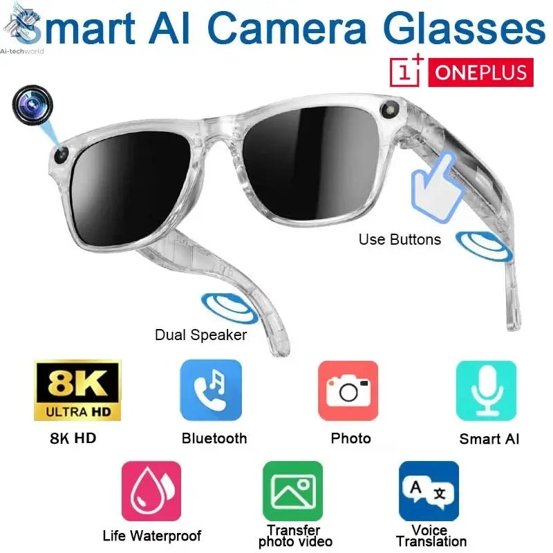 Oneplus Smart 8K AI Glasses With 100mp Camera Chat Gpt Touch Sport Sunglasses Bluetooth Calling Music Player For Men Women Gift - Ai-TechWorld