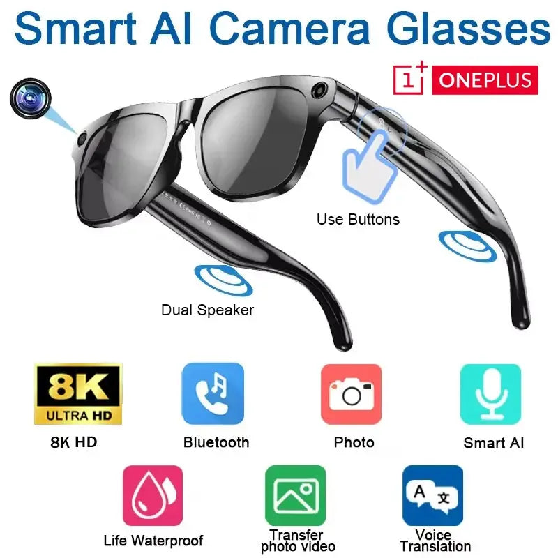 Oneplus Smart 8K AI Glasses With 100mp Camera Chat Gpt Touch Sport Sunglasses Bluetooth Calling Music Player For Men Women Gift - Ai-TechWorld