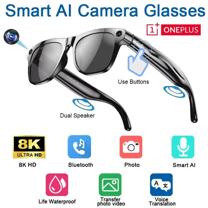 Oneplus Smart 8K AI Glasses With 100mp Camera Chat Gpt Touch Sport Sunglasses Bluetooth Calling Music Player For Men Women Gift - Ai-TechWorld