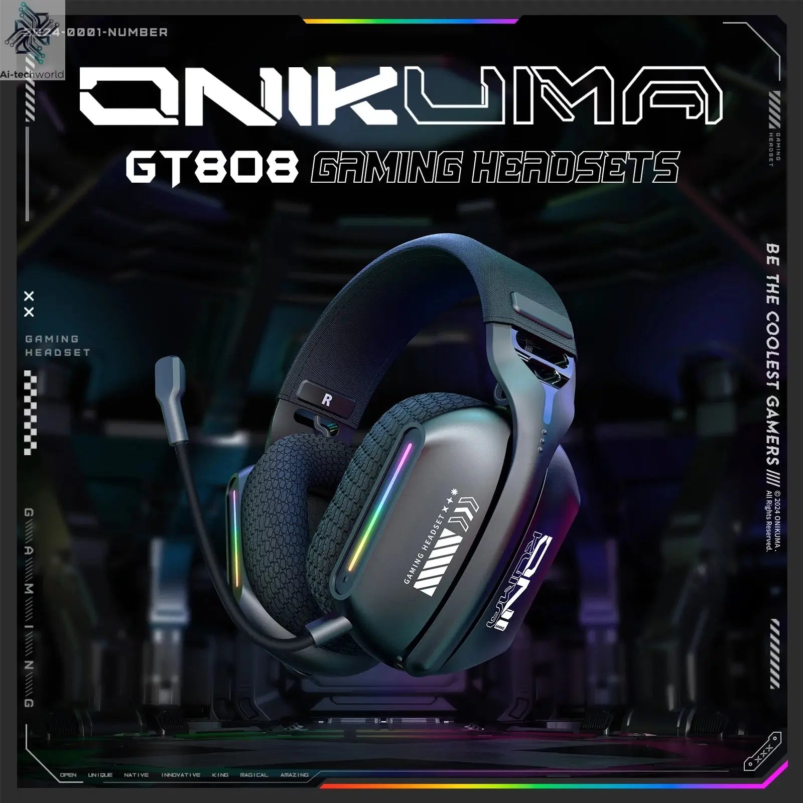 Onikuma Gt808 Three Modes with Mic E-Sports Wireless Gaming Headset Rgb Lighting Supports Bluetooth 5.3 / 2.4g / Aux 3.5mm Ai-TechWorld 