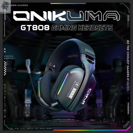 Onikuma Gt808 Three Modes with Mic E-Sports Wireless Gaming Headset Rgb Lighting Supports Bluetooth 5.3 / 2.4g / Aux 3.5mm Ai-TechWorld 