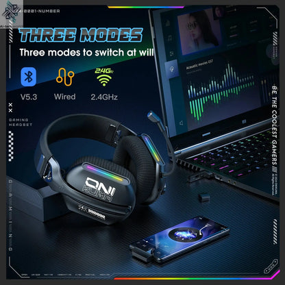 Onikuma Gt808 Three Modes with Mic E-Sports Wireless Gaming Headset Rgb Lighting Supports Bluetooth 5.3 / 2.4g / Aux 3.5mm Ai-TechWorld 