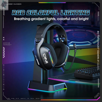 Onikuma Gt808 Three Modes with Mic E-Sports Wireless Gaming Headset Rgb Lighting Supports Bluetooth 5.3 / 2.4g / Aux 3.5mm Ai-TechWorld 