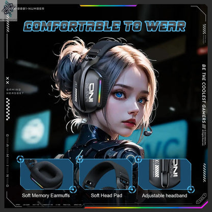 Onikuma Gt808 Three Modes with Mic E-Sports Wireless Gaming Headset Rgb Lighting Supports Bluetooth 5.3 / 2.4g / Aux 3.5mm Ai-TechWorld 