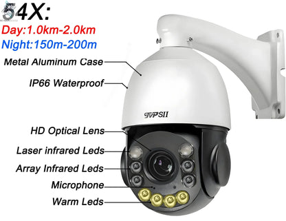 Onvif Metal Laser Infrared Full Color Auto Tracking Cruise 8MP 4K 54X Optics Zoom 360° POE PTZ Speed Dome Surveillance IP Camera - Ai - TechWorld