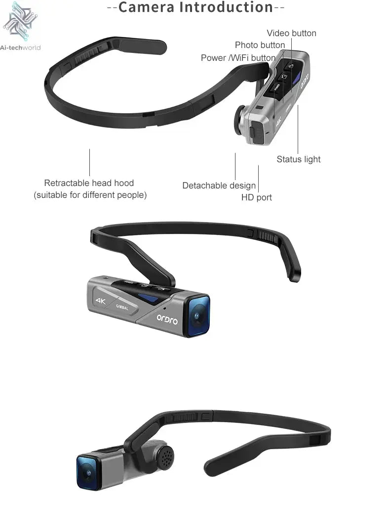 Ordro EP7 Digital Camera Head Wearable Motorcycle Vlog Camcorder 4K 60FPS with Remote Control for YouTube Videos Ai-TechWorld 