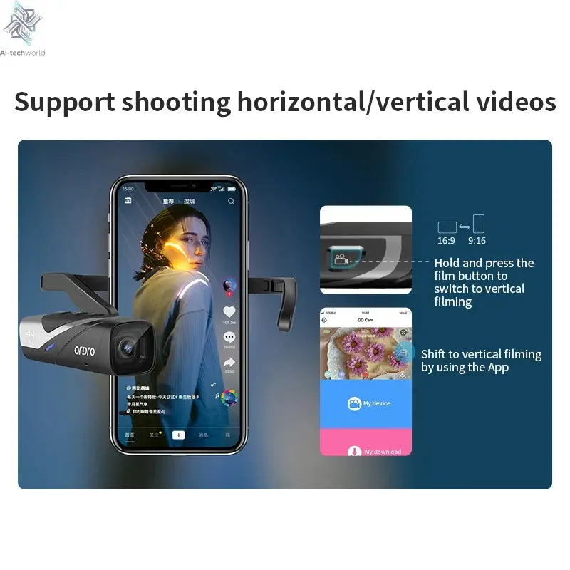 Ordro EP8 Head Wearable Action Camera Vlog 4K 60fps for YouTube Videos Motorcycle Helmet Digital Camcorder Camara Stabilization Ai-TechWorld 