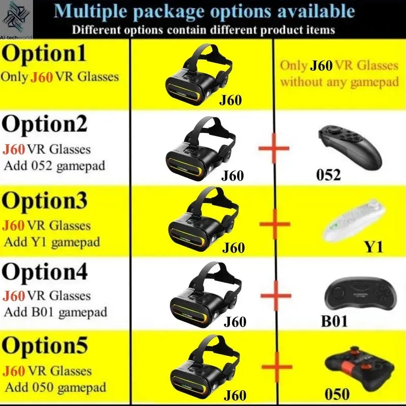Original J60 4K Wireless Virtual Reality VR Glasses Stereo 3D Videos Google Cardboard Box Headset Helmet for Smartphone Max 6.7" Ai-TechWorld 