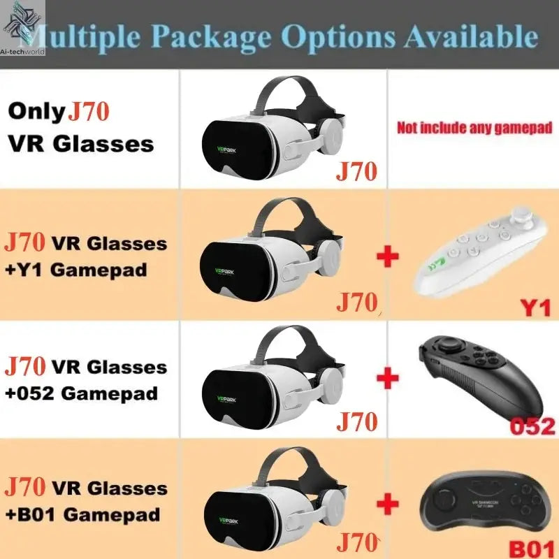 Original J70 4K Wireless Virtual Reality VR Glasses Stereo 3D Videos Google Cardboard Box Headset Helmet for Smartphone Max 6.7" Ai-TechWorld 