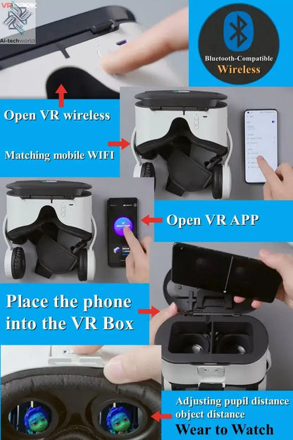 Original J70 4K Wireless Virtual Reality VR Glasses Stereo 3D Videos Google Cardboard Box Headset Helmet for Smartphone Max 6.7" Ai-TechWorld 