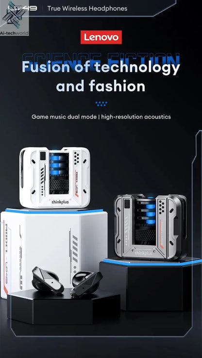 Original Lenovo LP49 Wireless Gaming Earphones Noise Reduction Daul Mode HD Call Earbuds Low Latency Bluetooth 5.4 Headphones Ai-TechWorld 