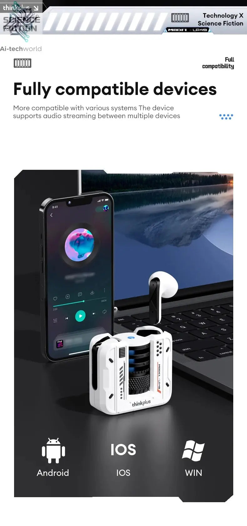 Original Lenovo LP49 Wireless Gaming Earphones Noise Reduction Daul Mode HD Call Earbuds Low Latency Bluetooth 5.4 Headphones Ai-TechWorld 