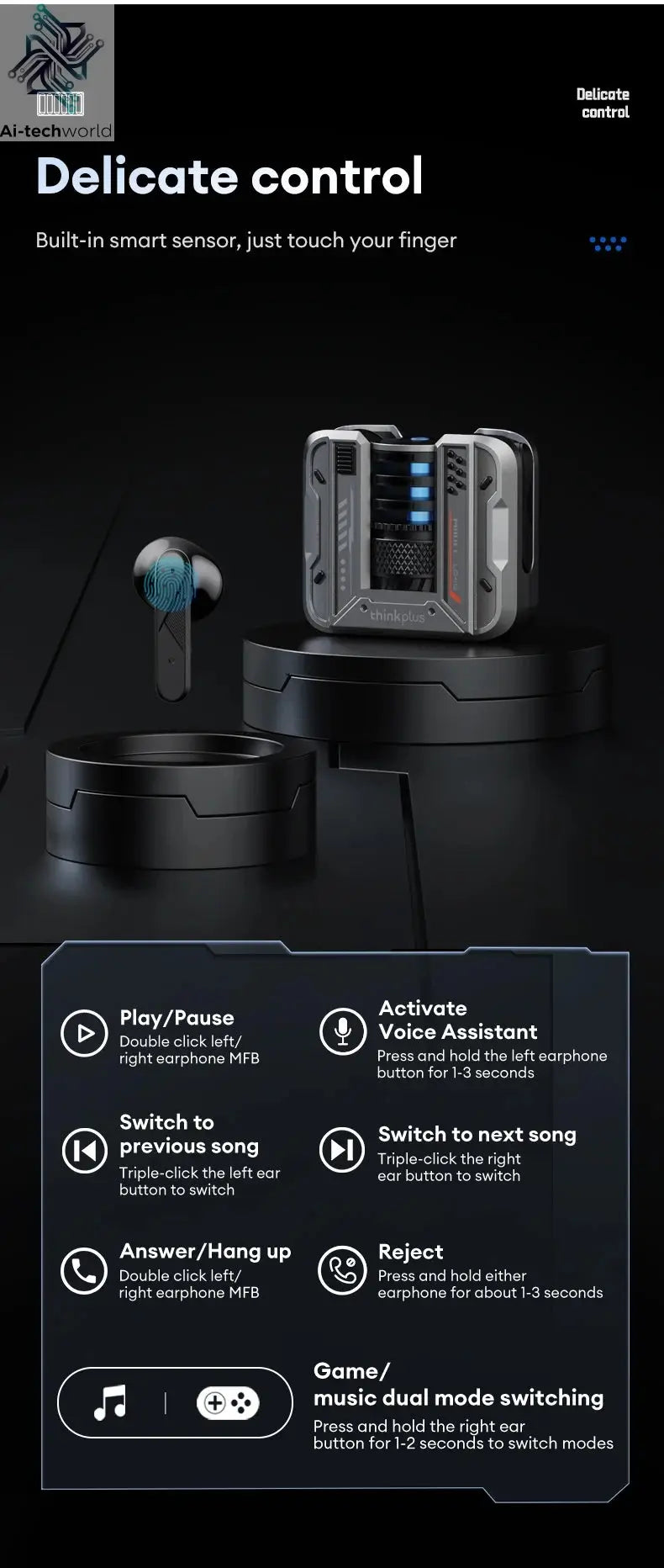 Original Lenovo LP49 Wireless Gaming Earphones Noise Reduction Daul Mode HD Call Earbuds Low Latency Bluetooth 5.4 Headphones Ai-TechWorld 