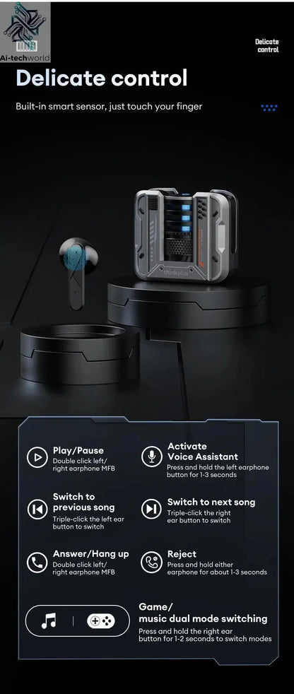 Original Lenovo LP49 Wireless Gaming Earphones Noise Reduction Daul Mode HD Call Earbuds Low Latency Bluetooth 5.4 Headphones Ai-TechWorld 