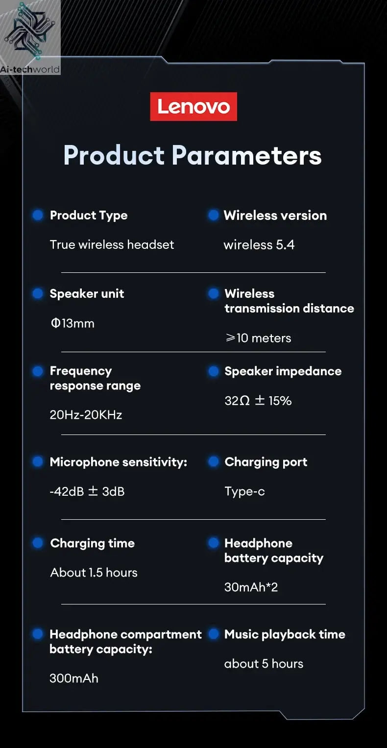 Original Lenovo LP49 Wireless Gaming Earphones Noise Reduction Daul Mode HD Call Earbuds Low Latency Bluetooth 5.4 Headphones Ai-TechWorld 