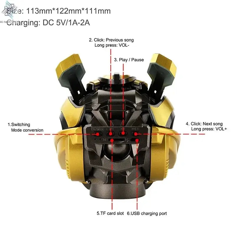 Original Transformers Bluetooth Speakers Bumblebee Head Bluetooth Speakerdual Speakersled Light Heavy Basssuitable,Tf, Fm Radio Ai-TechWorld 