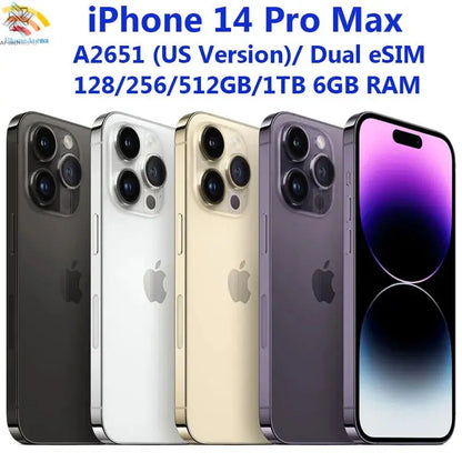 Original iPhone 14 Pro Max Dual eSIM 128/256/512GB 1TB ROM 6GB RAM 6.7" Genuine Retina OLED Face ID NFC A15 14ProMax 5G Phone Ai-TechWorld 