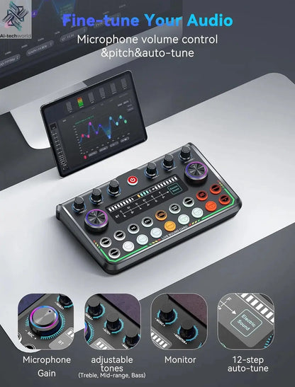 P99 Live Sound Card Podcast Equipment Live Broadcast DJ Device with MC98 Microphone Set For Music/Recording Live Streaming Ai-TechWorld 